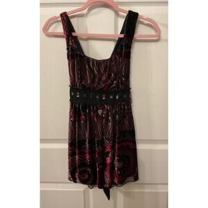 Weston Wear Silk &Velvet Vintage Y2K Babydoll Top Rhinestone Accent Whimsygoth,S